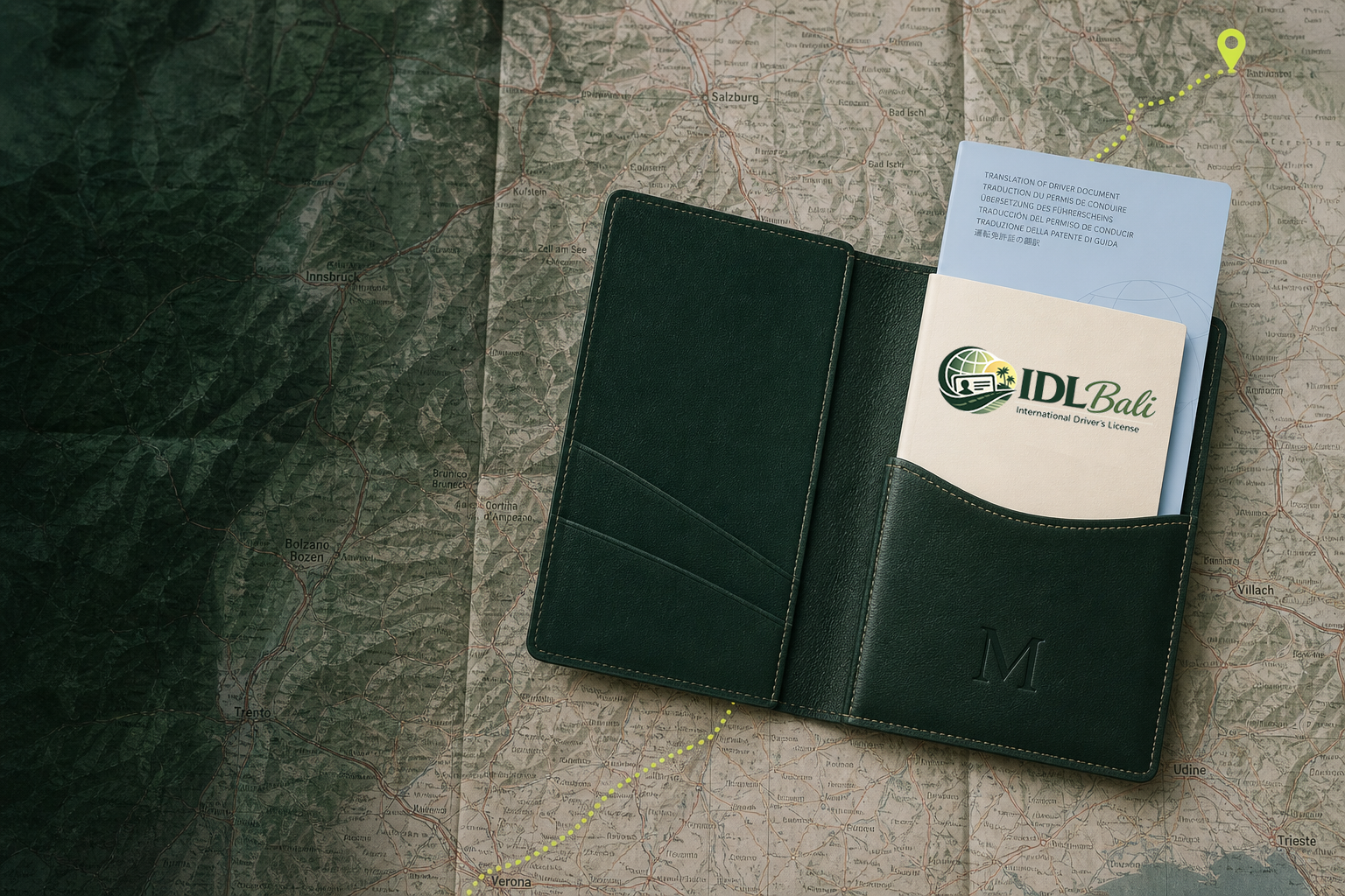 IDL Bali travel wallet and route map